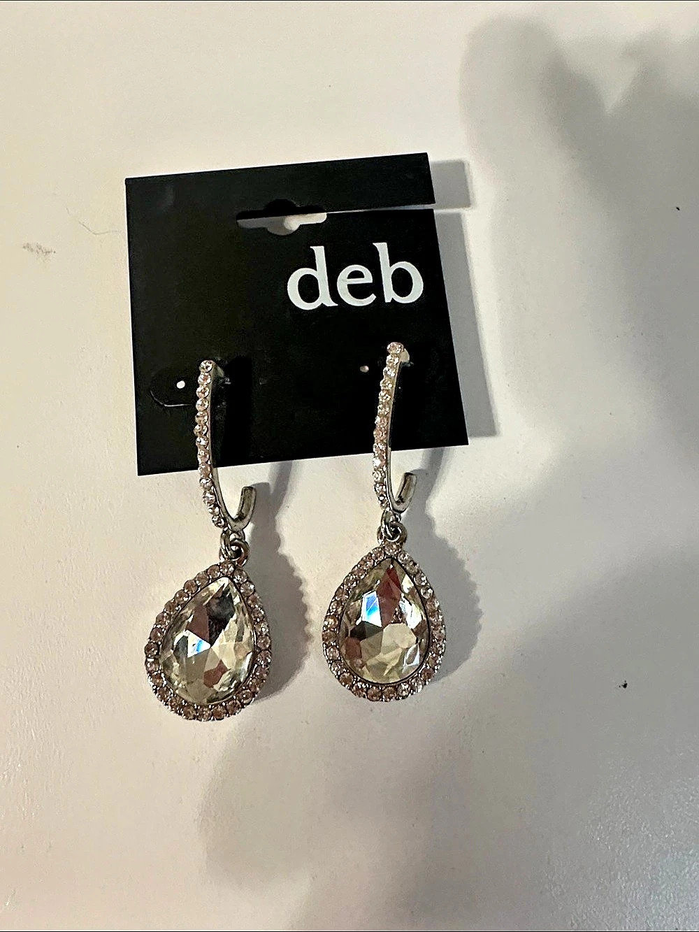 deb Crystal Teardrop Earrings in Silver NWT